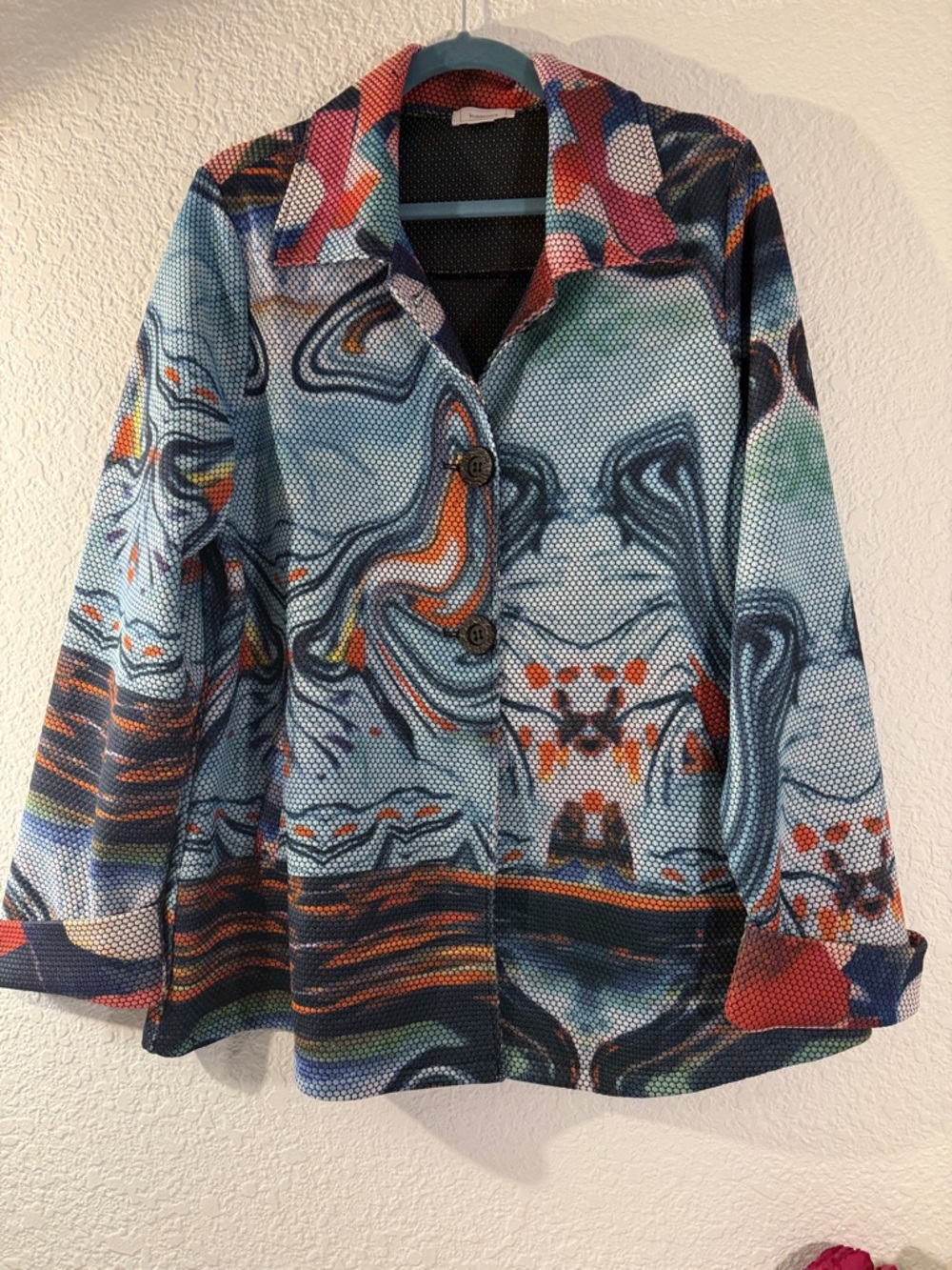 Kamana Statement Jacket Psychedelic Blue Print Honeycomb Textured Boho‎ Style XL